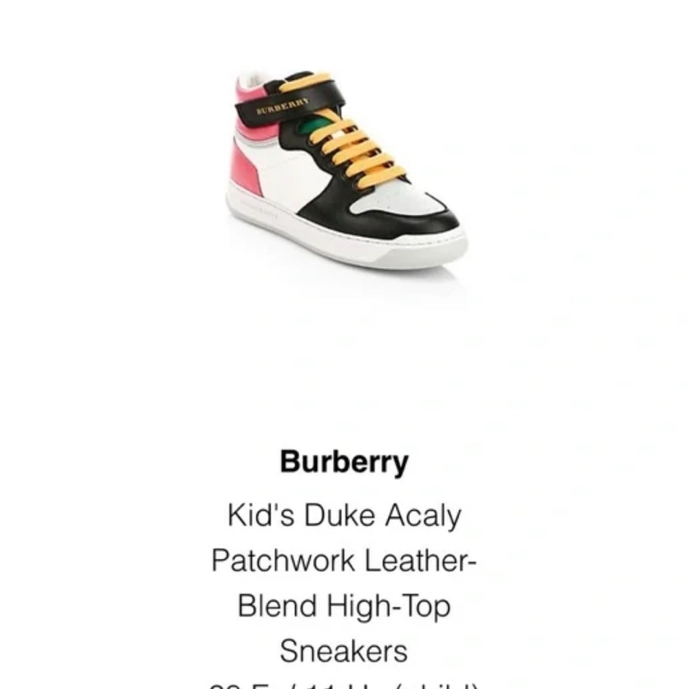 Burberry Kids' Black and Pink High-Top Sneakers